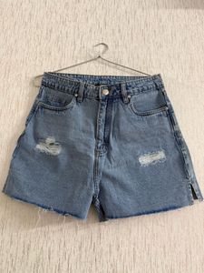 Light Wash Distressed Denim Shorts