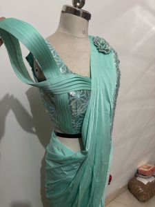 Elegant Mint Green Saree with Embellished Blouse