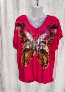 V-Neck Butterfly Print Top