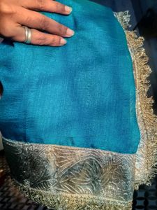 Beautiful Teal Saree with Silver Border