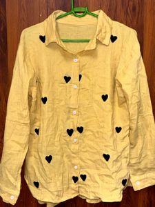 Yellow Heart Print Button-Up Shirt