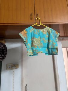 Orange-turquoise Ethnic fusion gown + coat