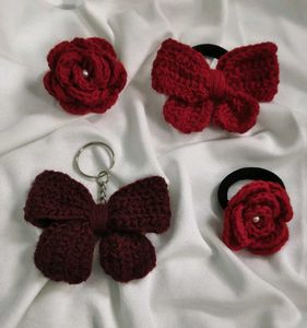 Handmade Crocheted Hair Accessories & Keychain Set
