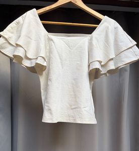 H&amp;M Flutter Sleeve Square Neck Top