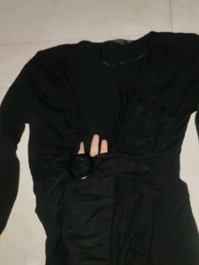 Chic Black Long Sleeve Top with O-Ring Detail