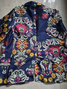 Vibrant Floral Print Silk Blend Blazer