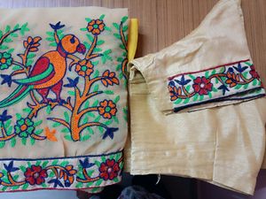 Embroidered Parrot & Floral Saree with Blouse