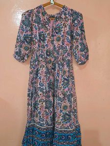 Pink Blue Paisley Maxi Dress | Full Length |