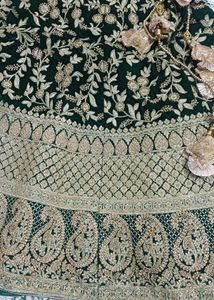 Bottle Green Bridal Embroiderd Velvet Lehenga
