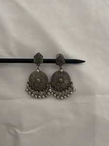 Boho Silver Jhumka Earrings