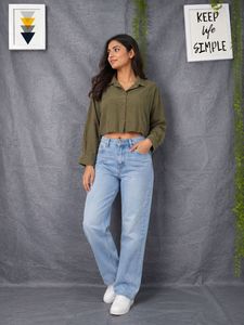 ZARA Olive Green Button-Up Cropped Jacket