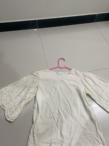 Chic White Broderie Anglaise Sleeve Top