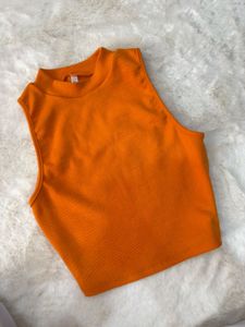 NEW Orange Ribbed Mock Neck Crop Top