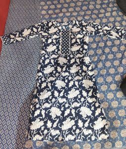 Navy Floral Print Kurta