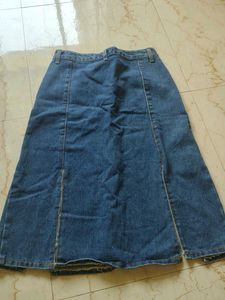 Blue Denim Skirt with Slits