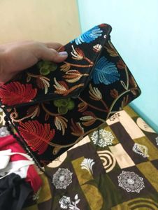 Embroidered Black Clutch Bag