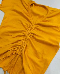 Yellow Ruched V-Neck Top