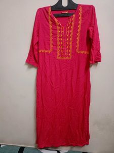 Pink Kurta with Yellow Embroidery