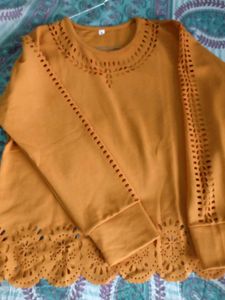 Mustard yellow Cutout Long Sleeve Top