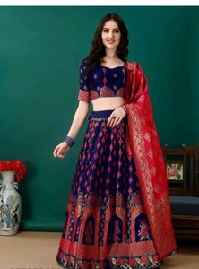 Blue Brocade Lehenga Choli Set