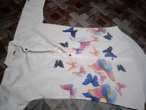 White Butterfly Print Tunic