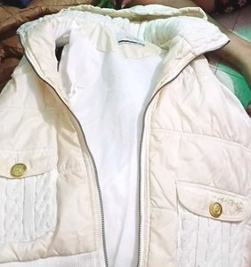 Cream Padded Jacket with Cable Knit Pockets