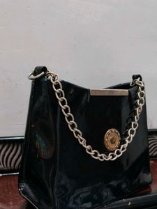 Chic Black Patent Chain Handbag