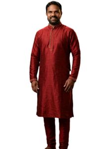 Men's Maroon Silk Kurta Set