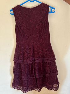 Burgundy Lace Tiered Mini Dress