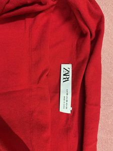 Zara Red Off-Shoulder Ruched Sleeve Top