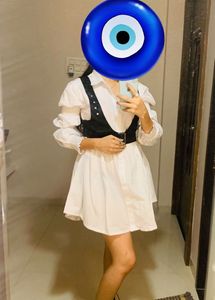Chic White Shirt Dress with Vest