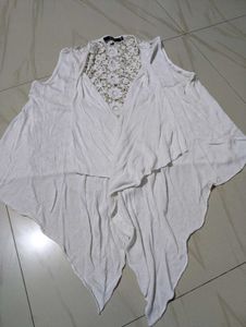 White Lace Back Drape Cardigan