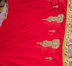 Red Embellished Saree