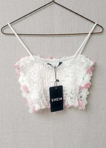 Padded  White Floral Crop Top