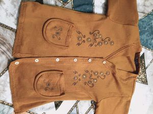 Cute Orange Cardigan with Embroidery