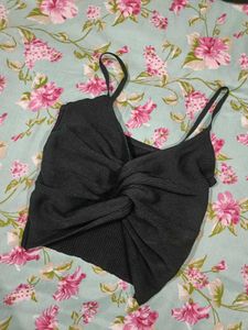 Chic Black Twist Front Crop Top