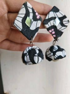 Unique Fabric Jhumka Earrings with Pearls