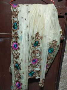 Elegant Cream Colour Embroidery Saree