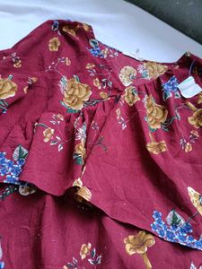 Maroon Floral Print Peplum Top