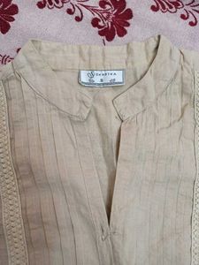 Beige Lace Trimmed Peplum Blouse