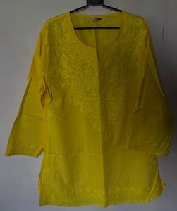 Yellow Embroidered half Cotton Kurta