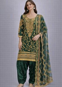 get free paranda Bottle Green & Gold Salwar Kameez