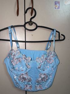 Light Blue Floral Embroidered Corset top