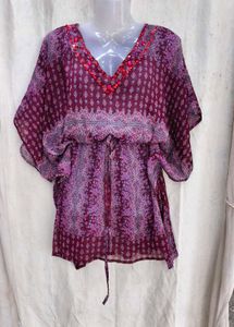 I. Boho Printed Kaftan Top with Sequins