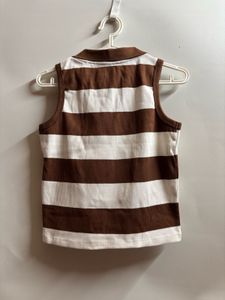 Striped Sleeveless Polo Top