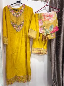 Yellow Embroidered Kurta Set with Dupatta