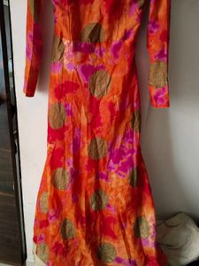 Vibrant Orange &amp; Pink Ethnic Gown