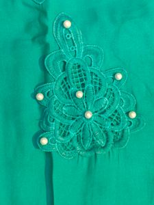 Elegant Teal Kurta + Pant with Lace