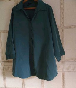 Elegant Teal Satin Button-Up Shirt