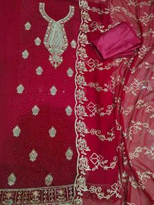 Stunning Red Embroidered unstiched pakistani suit